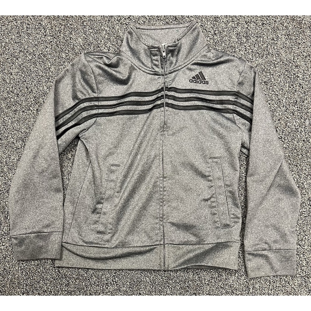 Adidas Full Zip Fleece Lined 3 Stripe Track Jacket Gray Boys Youth Small (8)